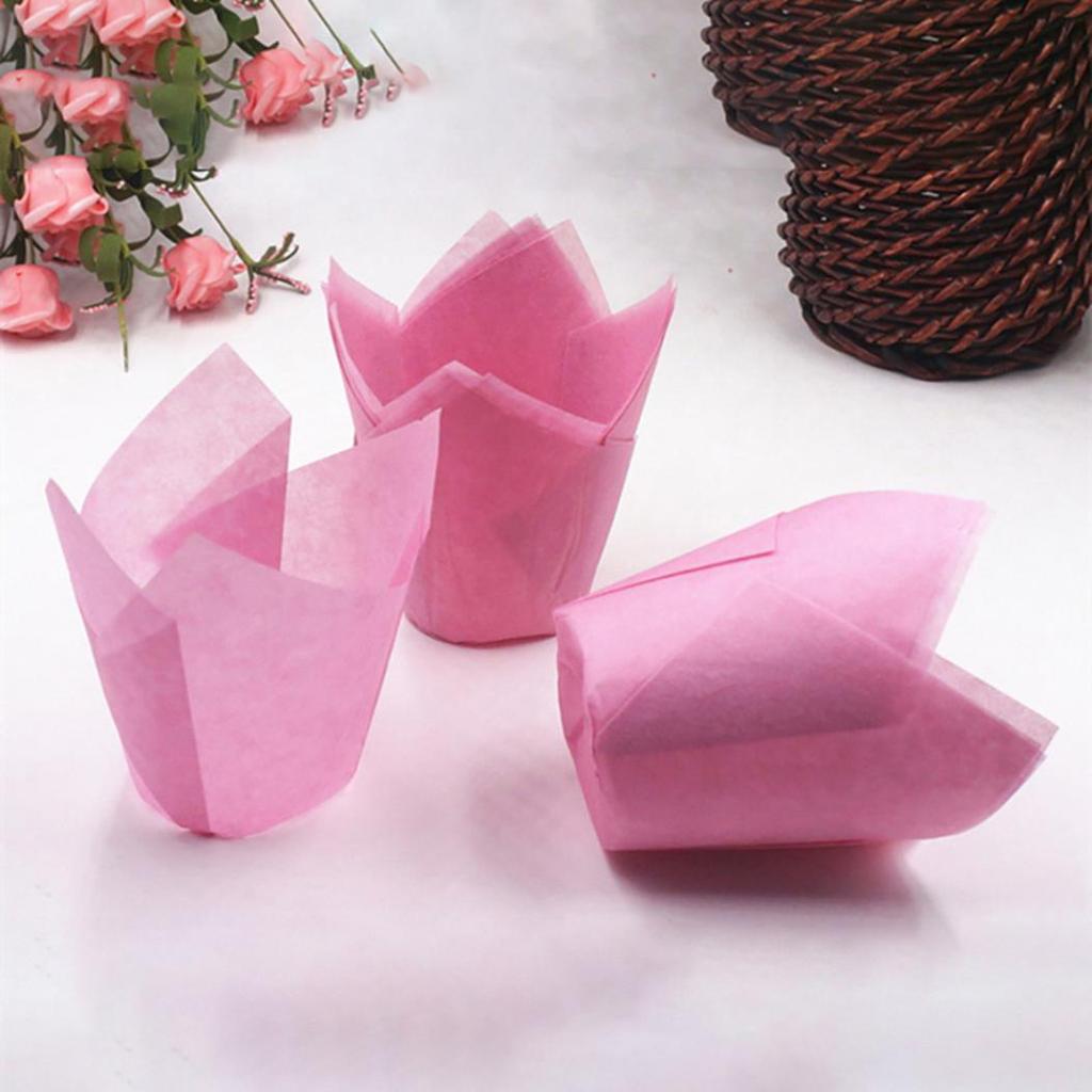 10pcs Pink Tulip Pattern CupCake Paper Liners